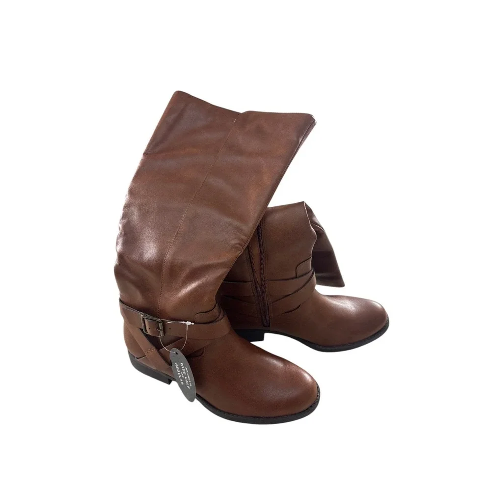 Style & Co Margoo Brown Riding Boots Wide Calf Womens Buckle Size 7‎ NWB Classic